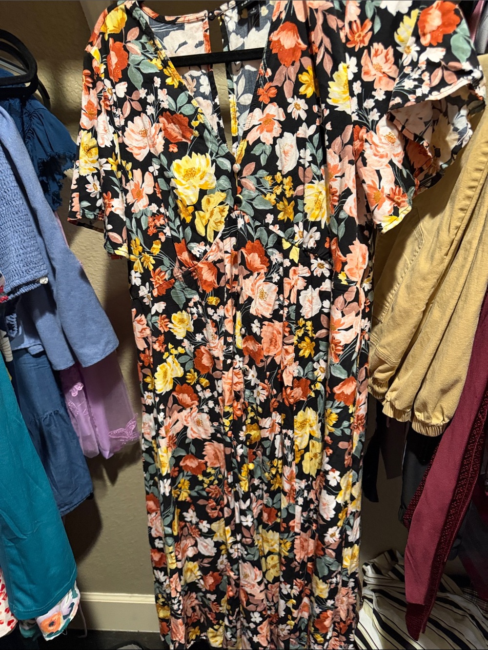 torrid Black Maxi Dress with Yellow & Coral Floral Print